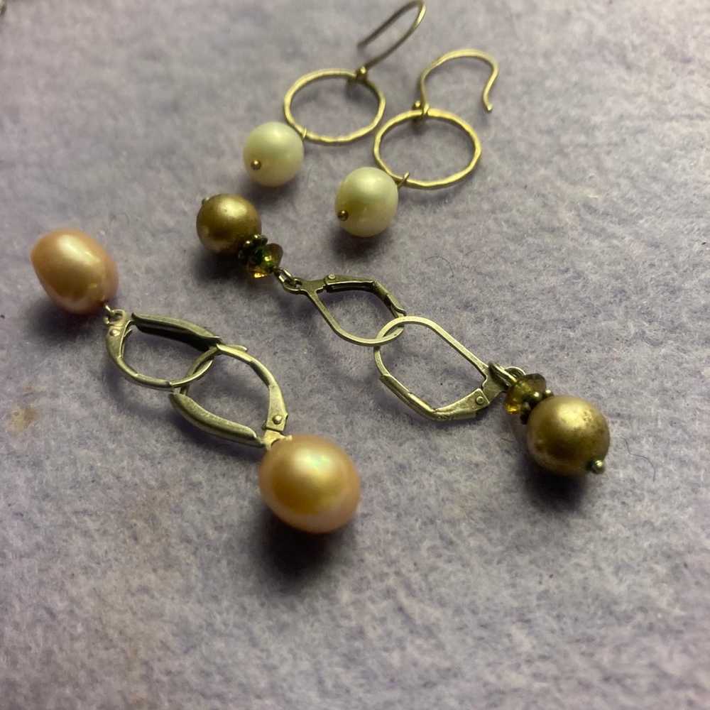 Earrings 3 pairs of sterling  & pearl earrings - image 2