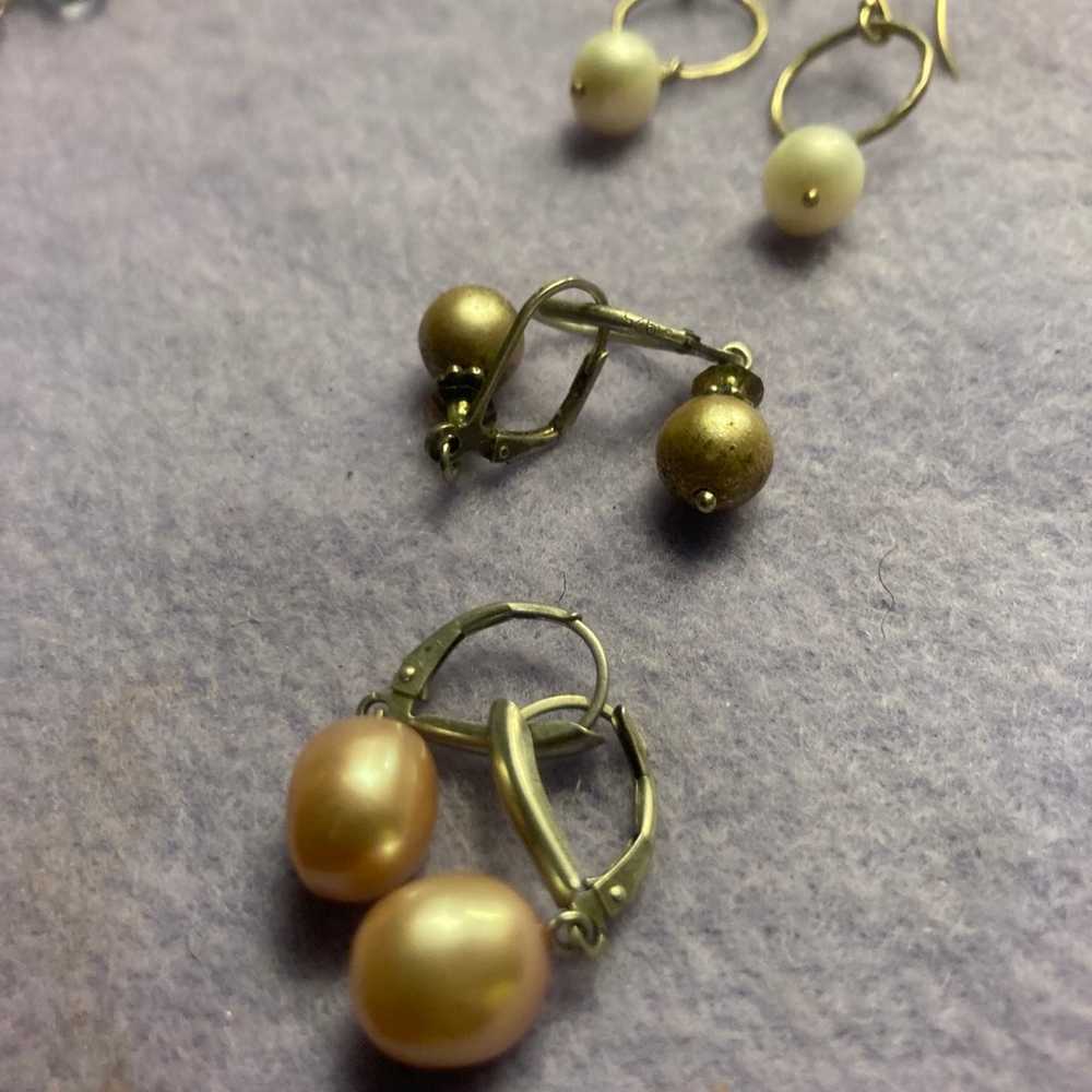 Earrings 3 pairs of sterling  & pearl earrings - image 6