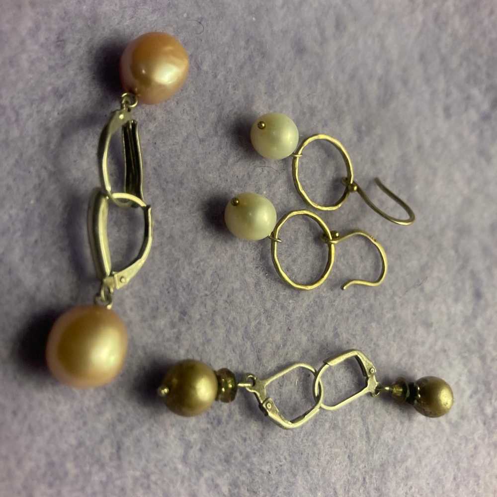 Earrings 3 pairs of sterling  & pearl earrings - image 8