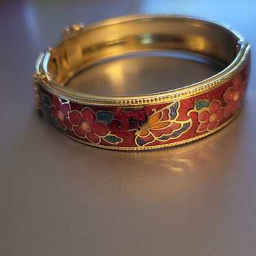 Vintage cloisonne enamel hinged bangle bracelet - image 1