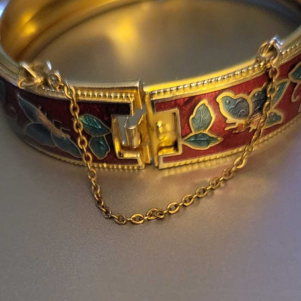 Vintage cloisonne enamel hinged bangle bracelet - image 2