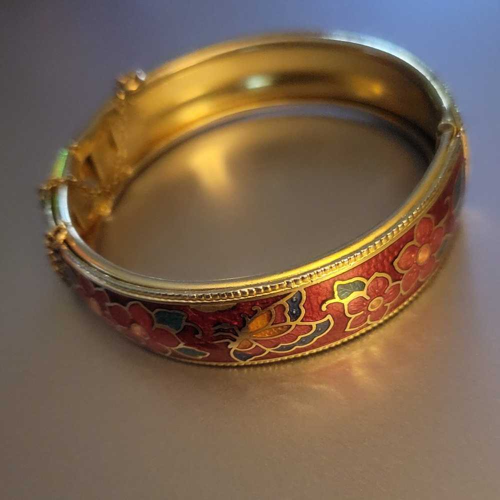 Vintage cloisonne enamel hinged bangle bracelet - image 3