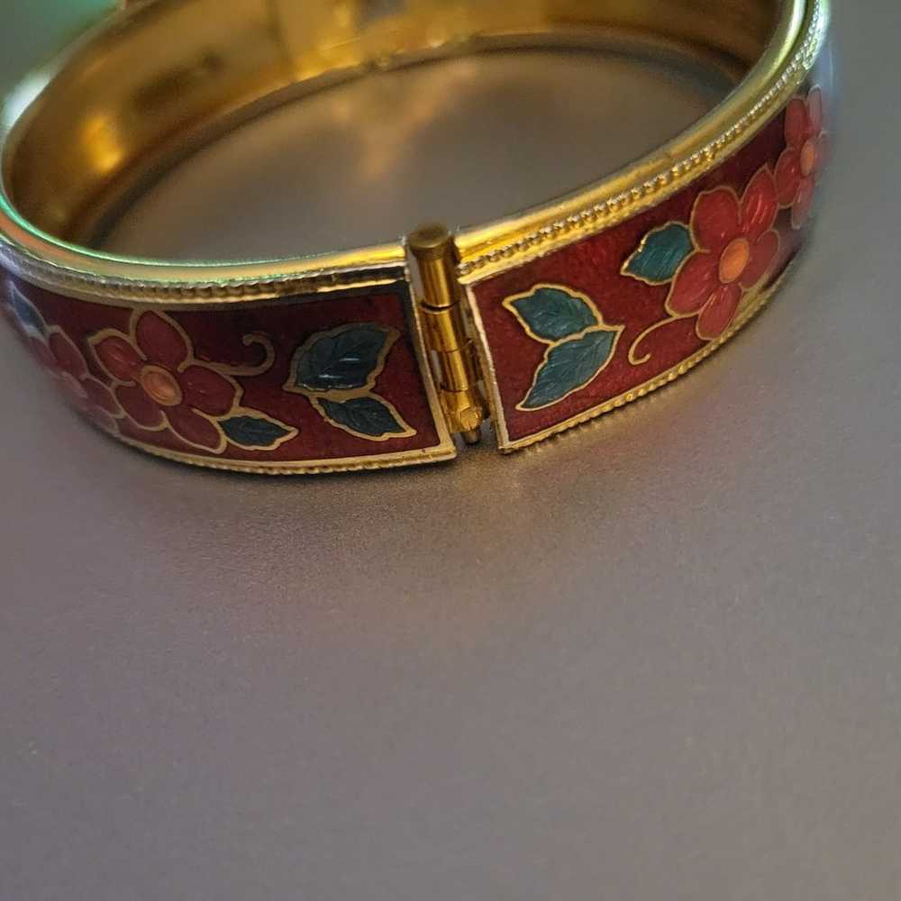Vintage cloisonne enamel hinged bangle bracelet - image 4