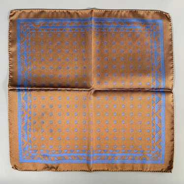 Versace Blue Brown Dots Silk Pocket Square
