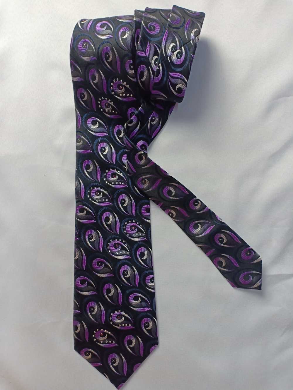 Designer - Homme Silk Necktie Paisley Glitter Art - image 1