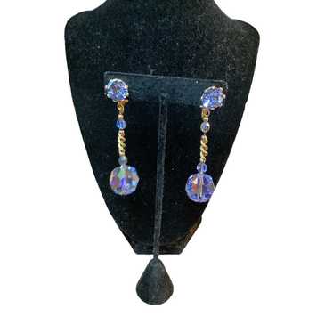 Vintage 1960’s Aurora Borealis Dangle Earrings Go… - image 1