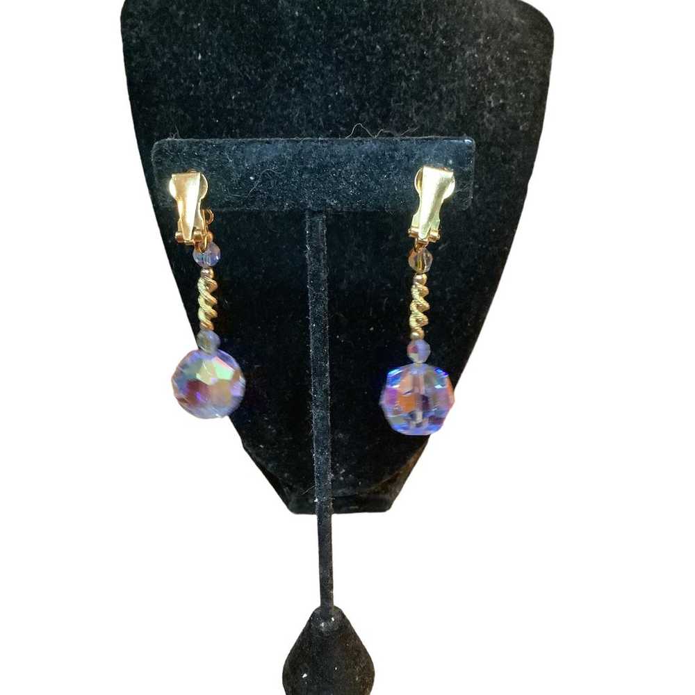 Vintage 1960’s Aurora Borealis Dangle Earrings Go… - image 2