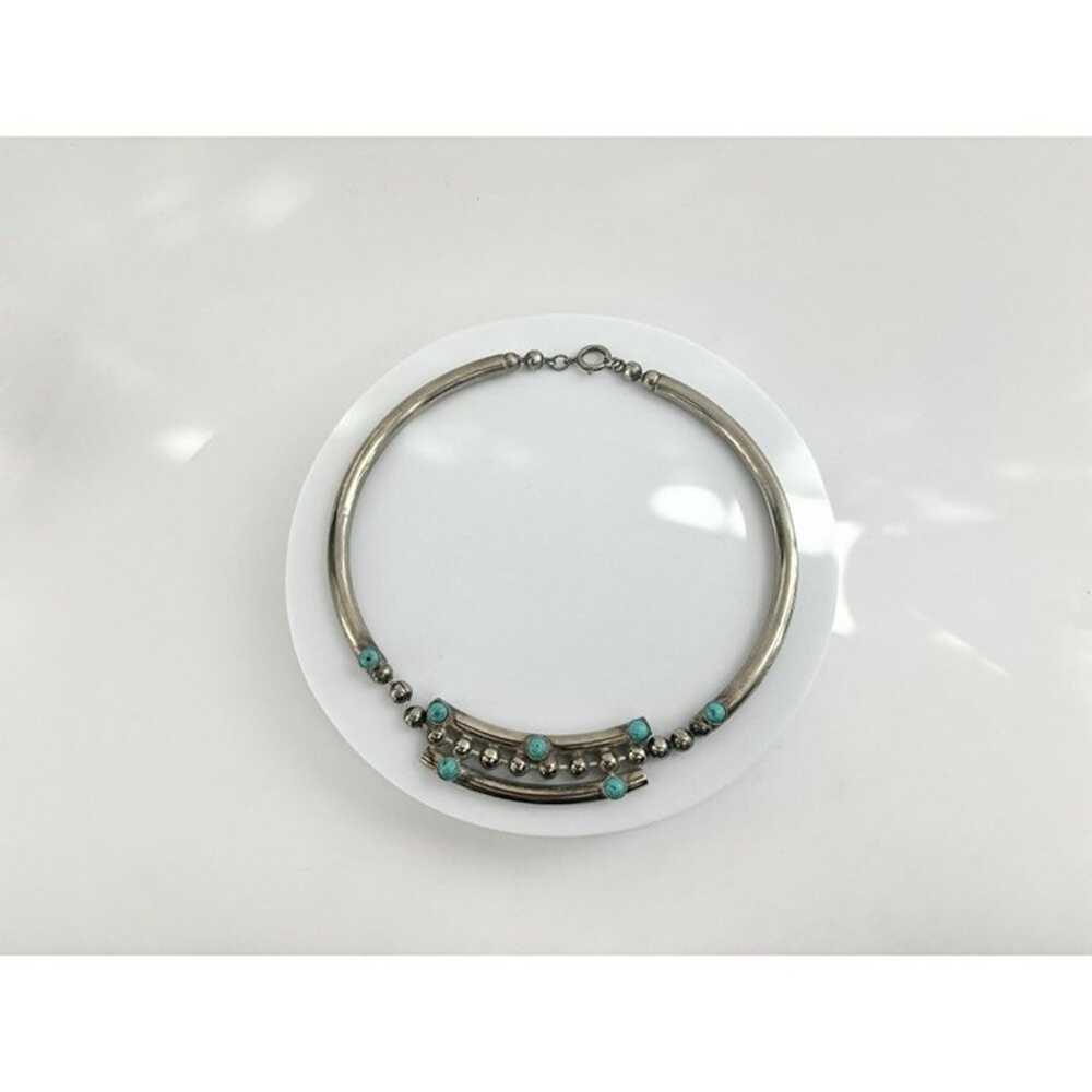 Vintage Pewter Silver Tone & Turquoise Colored Ad… - image 3