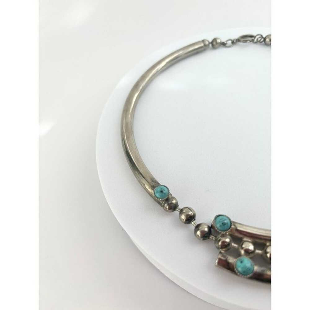 Vintage Pewter Silver Tone & Turquoise Colored Ad… - image 4