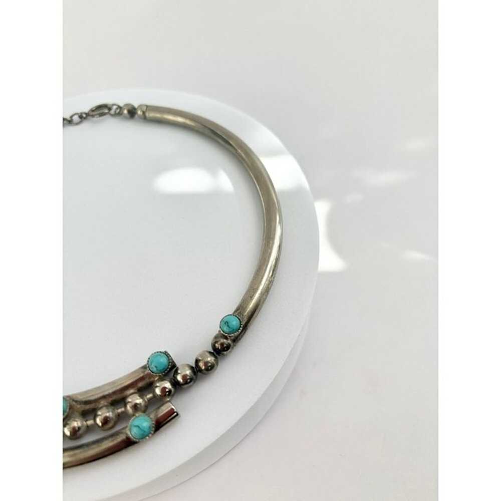 Vintage Pewter Silver Tone & Turquoise Colored Ad… - image 5