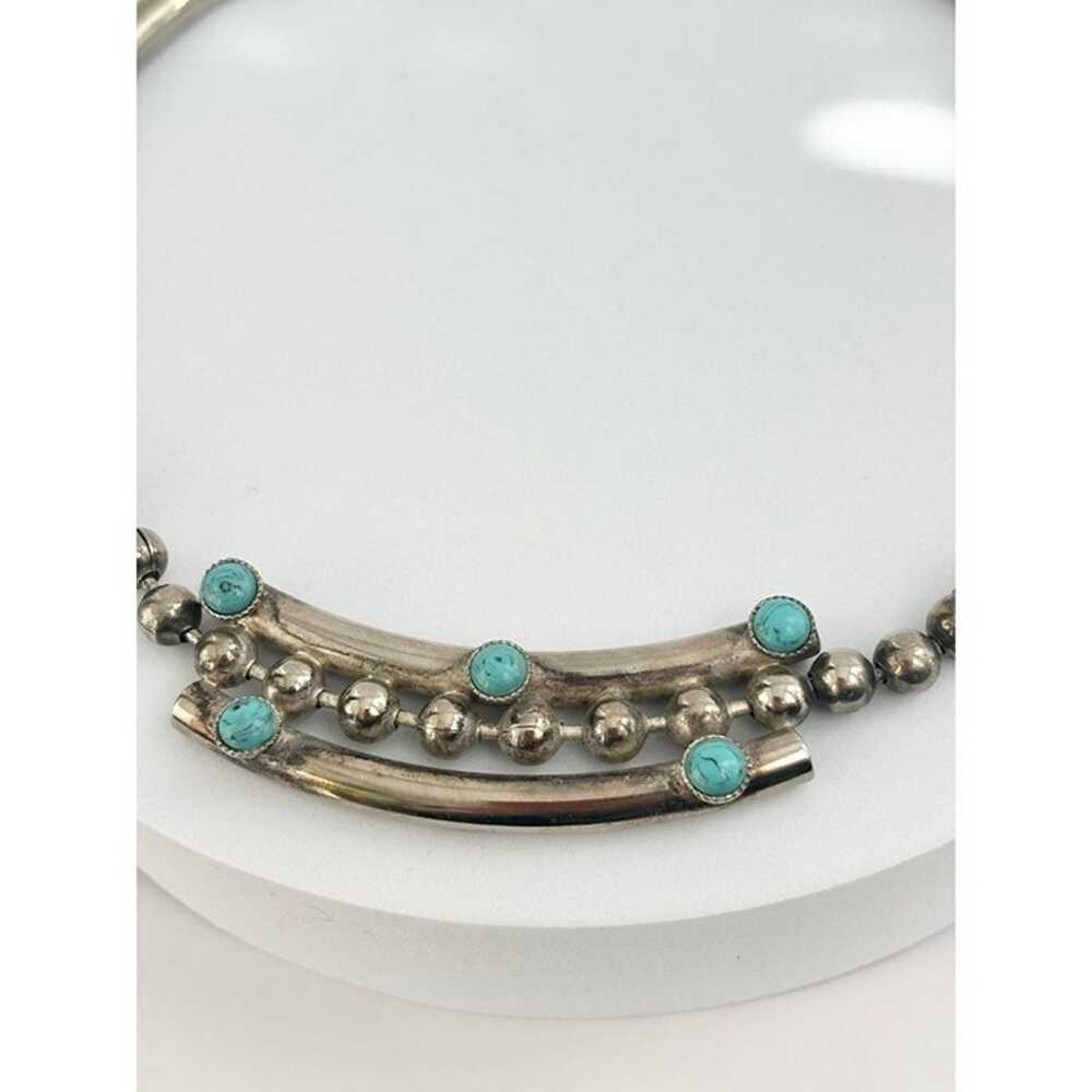 Vintage Pewter Silver Tone & Turquoise Colored Ad… - image 7