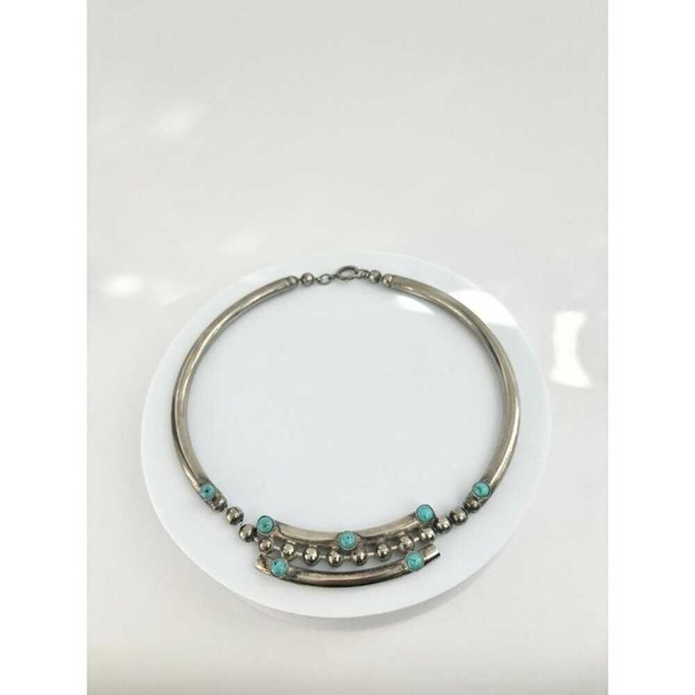 Vintage Pewter Silver Tone & Turquoise Colored Ad… - image 9