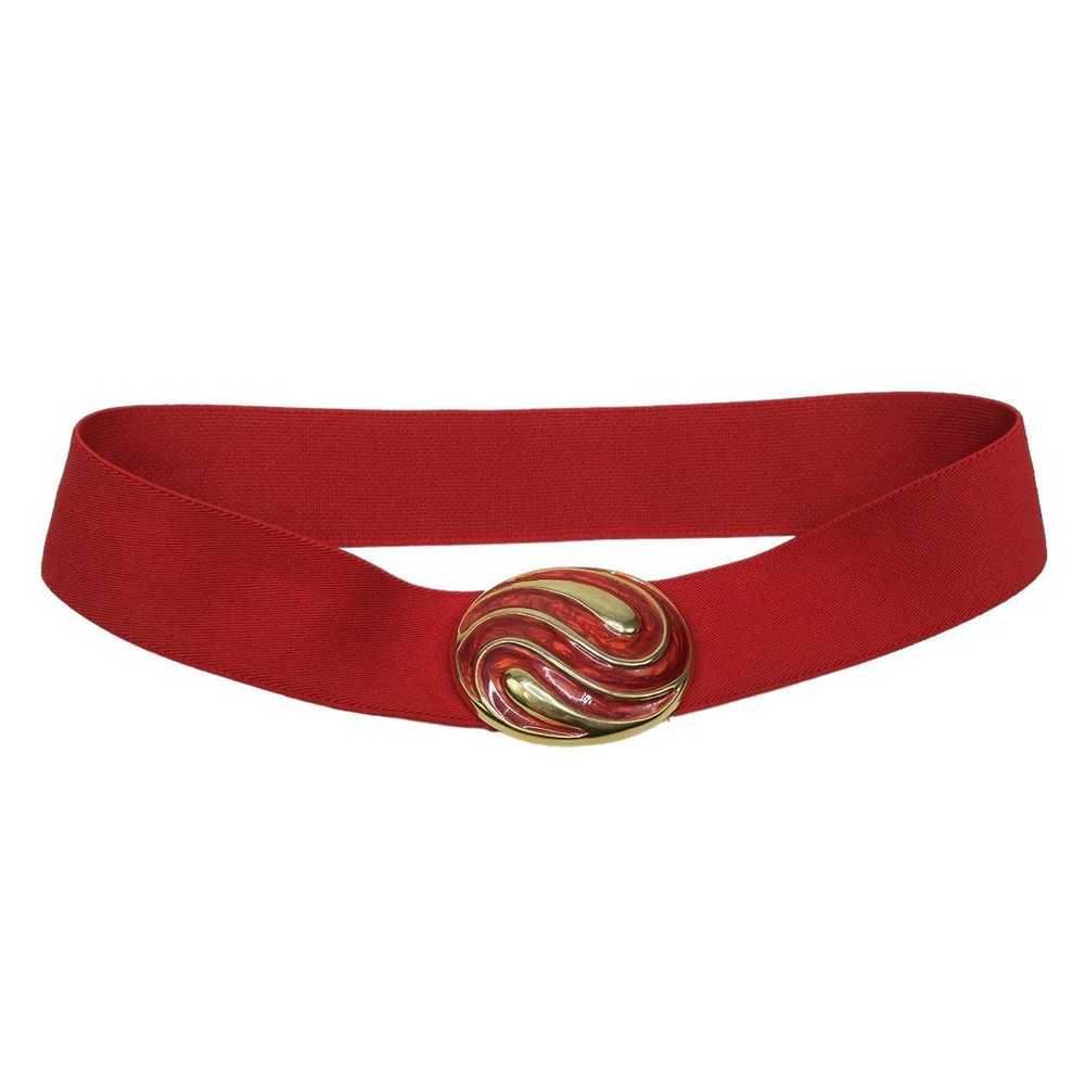 Vintage 80s Day-Lor Red Elastic Belt with Gold Ov… - image 1