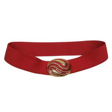 Vintage 80s Day-Lor Red Elastic Belt with Gold Ov… - image 1