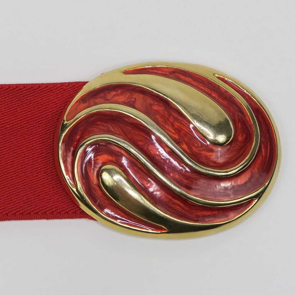 Vintage 80s Day-Lor Red Elastic Belt with Gold Ov… - image 2