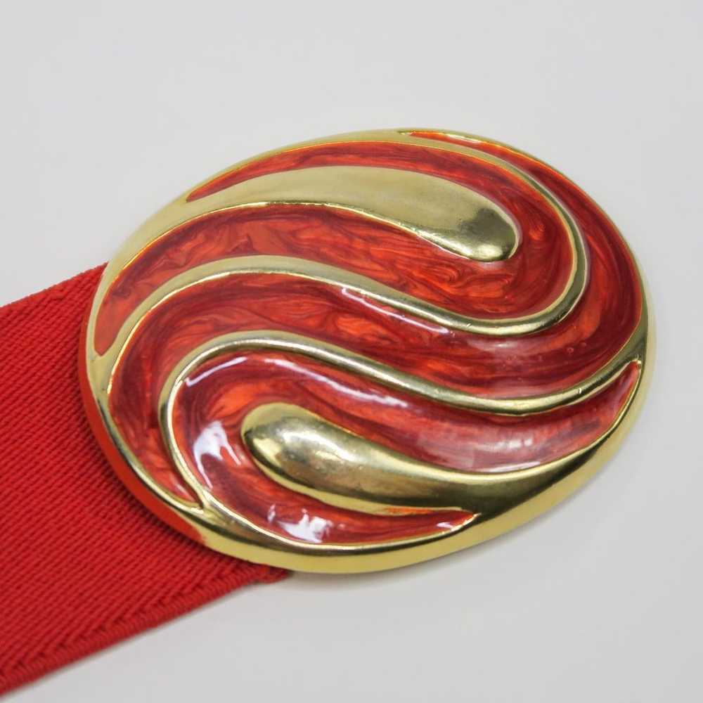 Vintage 80s Day-Lor Red Elastic Belt with Gold Ov… - image 3