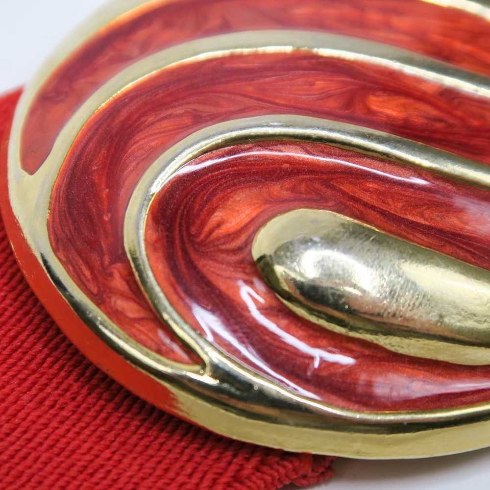 Vintage 80s Day-Lor Red Elastic Belt with Gold Ov… - image 4