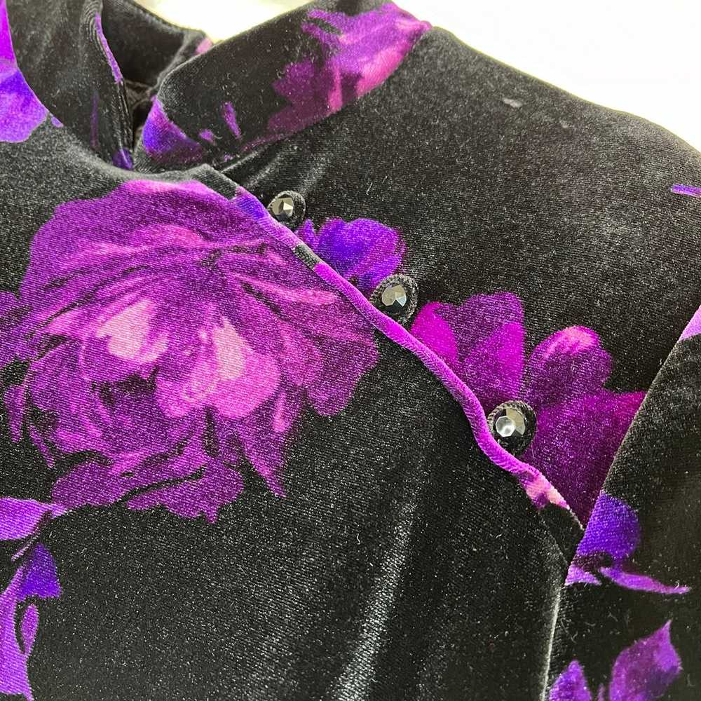 Vintage Black Velvet Purple Rose Bodycon Maxi Dre… - image 9