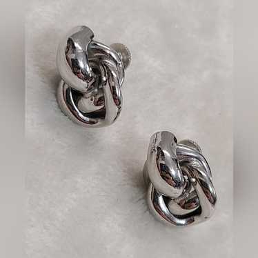 Vintage Vintage Silver Tone Knot Screw Back Earri… - image 1