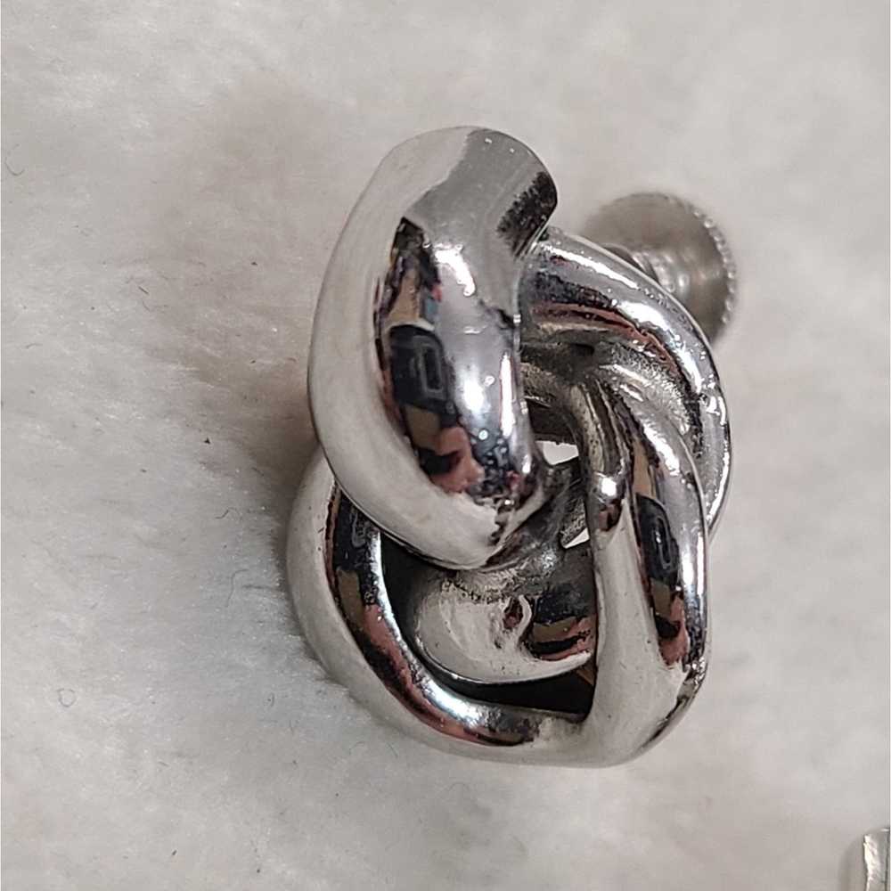 Vintage Vintage Silver Tone Knot Screw Back Earri… - image 3
