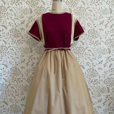 70s Vintage Burgundy & Tan Dress Size XL - image 1