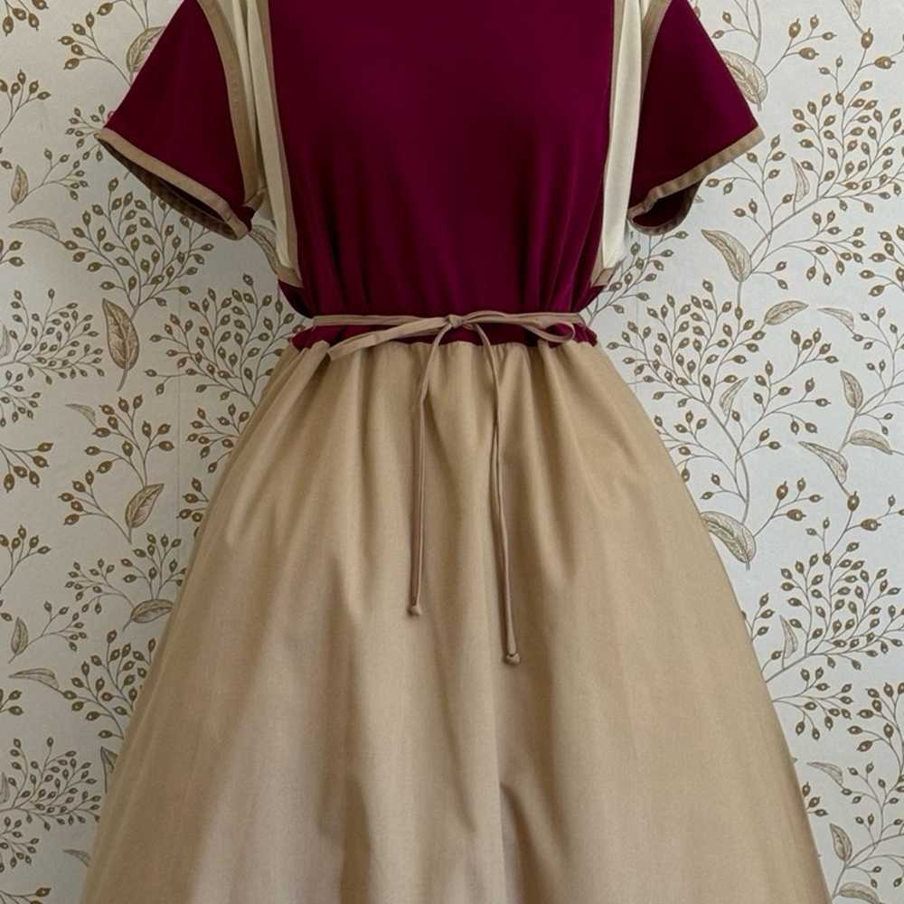 70s Vintage Burgundy & Tan Dress Size XL - image 4