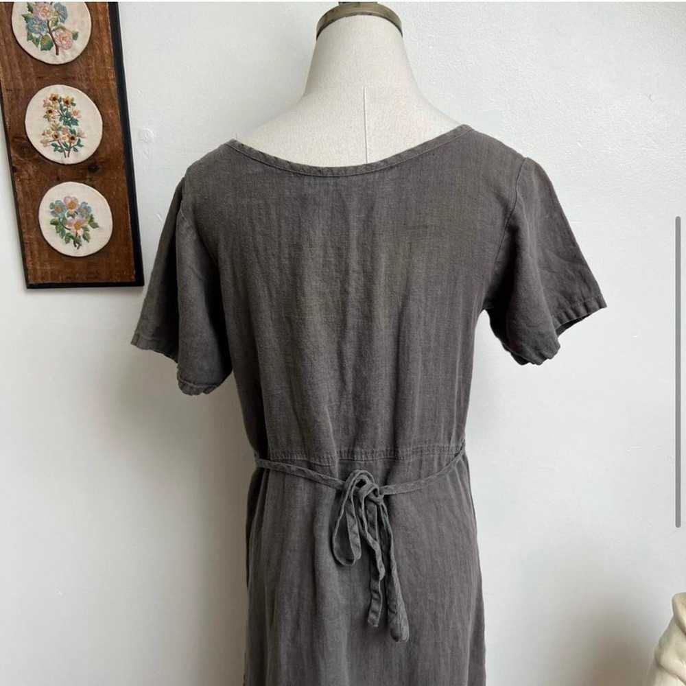 90s Linen Vintage Grey Midi Dress with Pockets by… - image 4