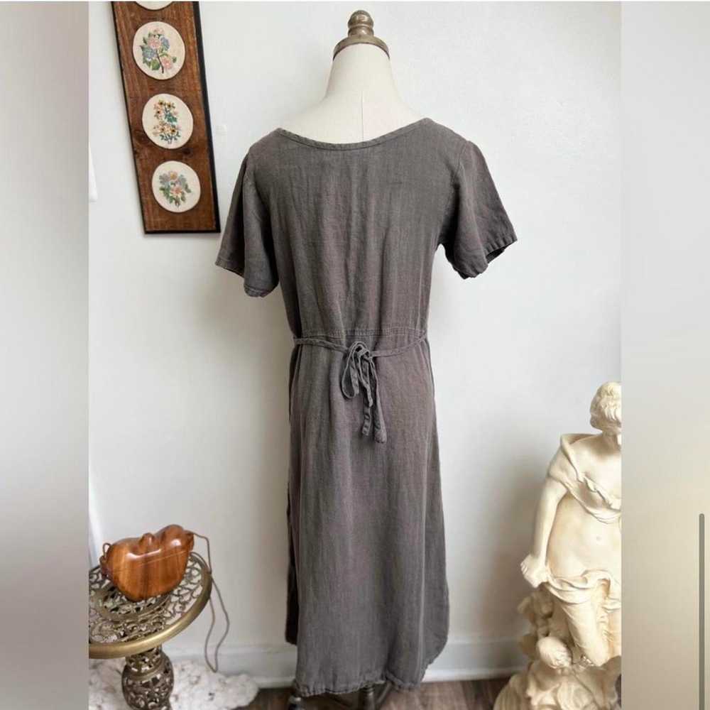 90s Linen Vintage Grey Midi Dress with Pockets by… - image 6