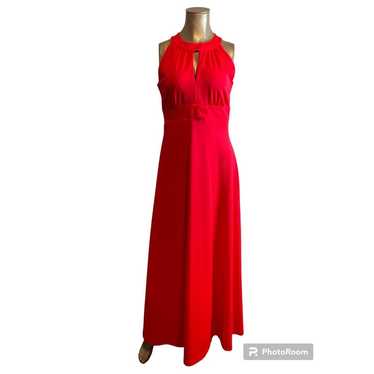 Vtg 70s Vicky Vaughn Polyester Halter Maxi Dress … - image 1