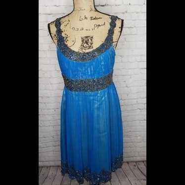 Vintage 90s Adrianna Papell Evening Beaded Blue Dr