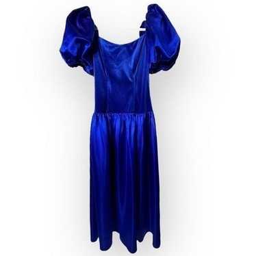 Vintage royal blue formal/prom dress puffy sleeve… - image 1