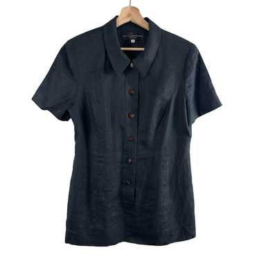 Vintage Kelly Graham Black Linen Mini Shirt Dress 