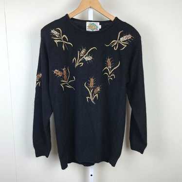 Corn Flakes Vintage Sweater Black Embroidered Sequ