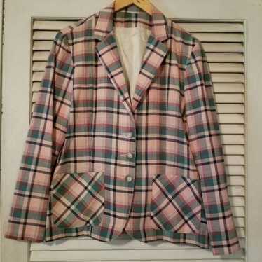 Vintage Pink Plaid Blazer Jacket