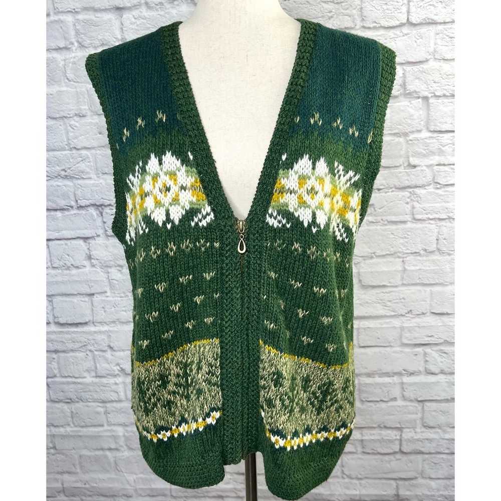 Vintage Erika & Co Green and Yellow Knit Zip-Up S… - image 5