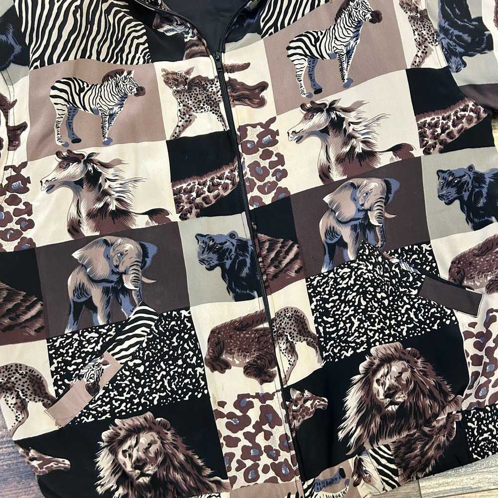 Vintage Silk Bomber Jacket Animal Print 1990s Leo… - image 5