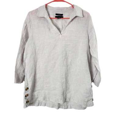 Vintage Tahari Womens L 100% Linen Top Shirt Rela… - image 1