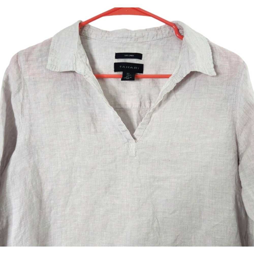 Vintage Tahari Womens L 100% Linen Top Shirt Rela… - image 3