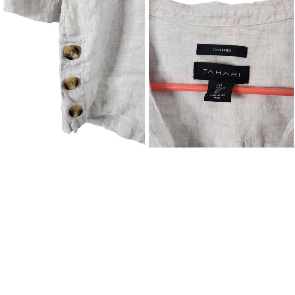 Vintage Tahari Womens L 100% Linen Top Shirt Rela… - image 4