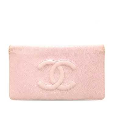 Pink Chanel CC Caviar Leather Long Wallet