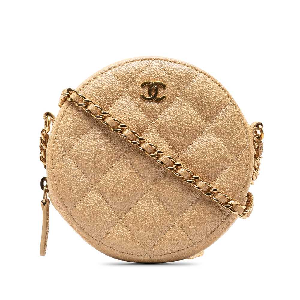 Tan Chanel CC Quilted Caviar Round Crossbody - image 1