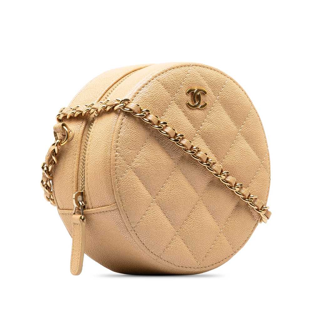 Tan Chanel CC Quilted Caviar Round Crossbody - image 2