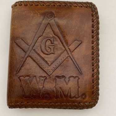 W.M. Vintage Men's Brown Hand-Tooled Freemasonry … - image 1