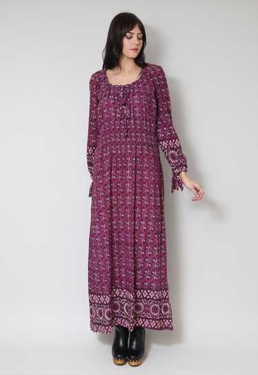 70's Ladies Vintage Dress Purple Indian Cotton Ma… - image 1