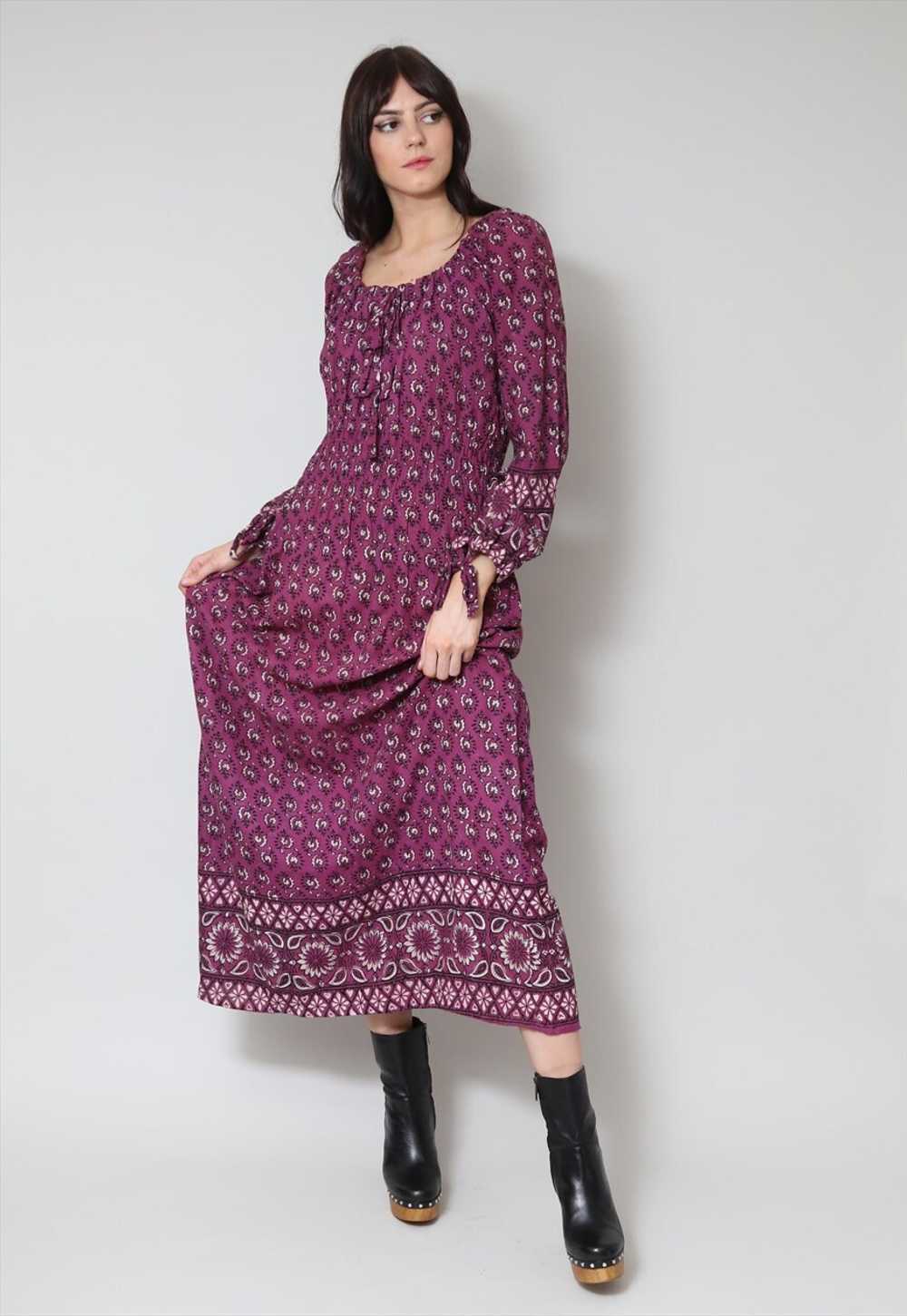 70's Ladies Vintage Dress Purple Indian Cotton Ma… - image 3