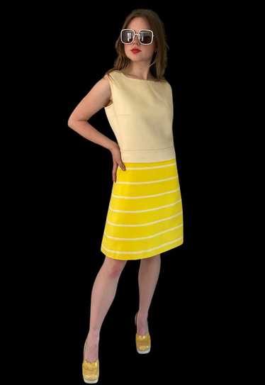 60's Wool Mod Yellow Cream Sleeveless Mini Dress … - image 1