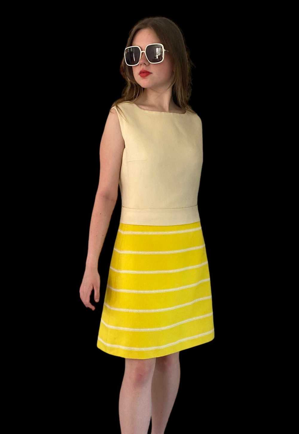 60's Wool Mod Yellow Cream Sleeveless Mini Dress … - image 2