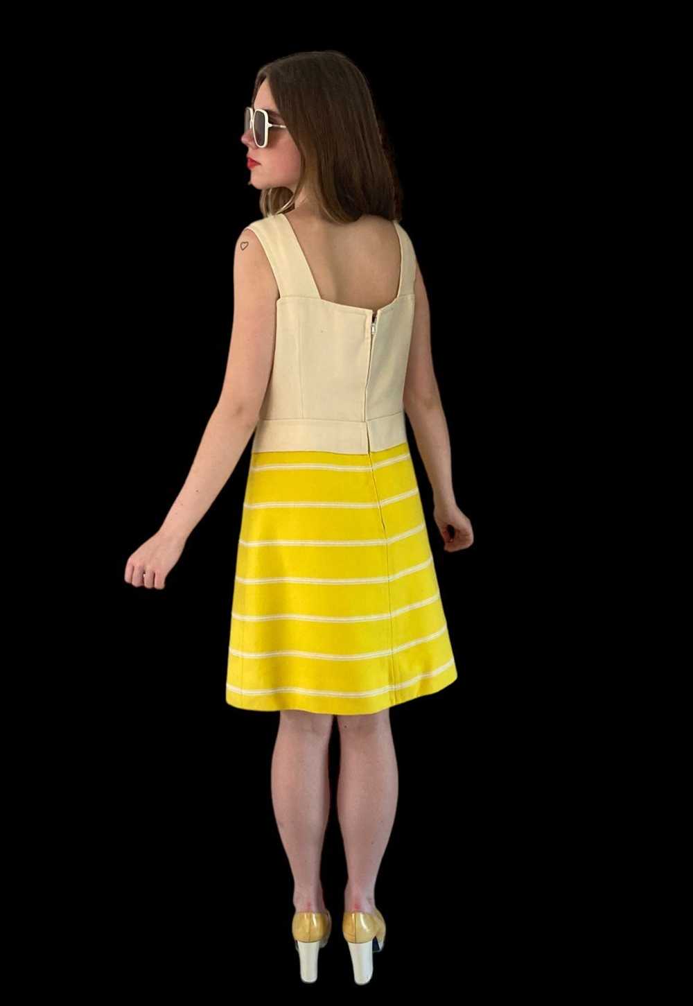 60's Wool Mod Yellow Cream Sleeveless Mini Dress … - image 3