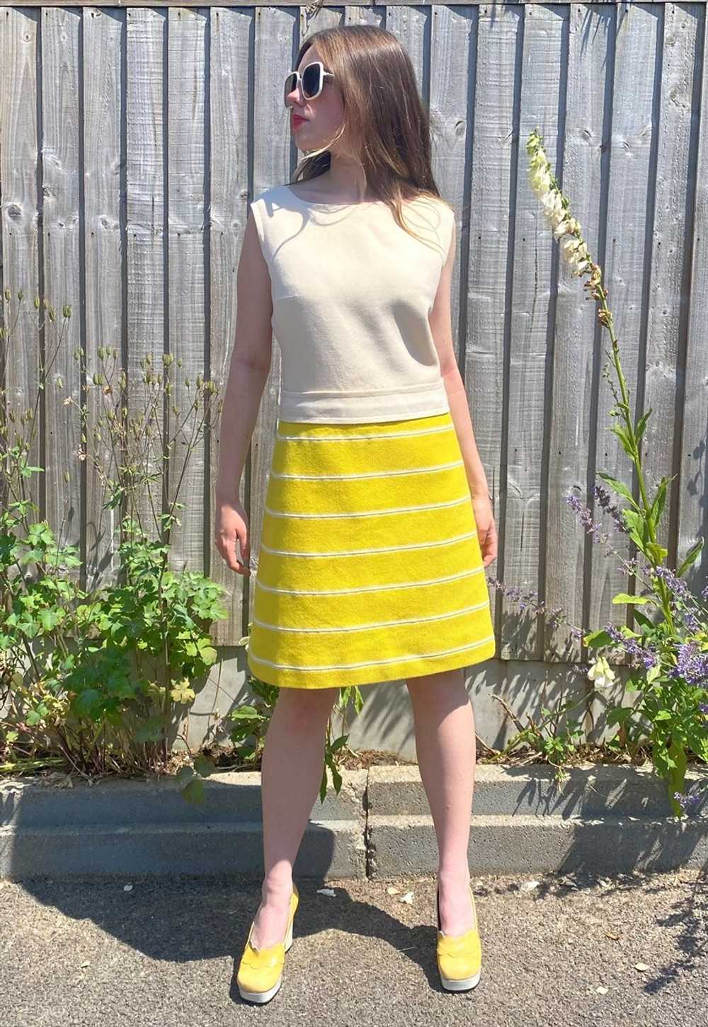 60's Wool Mod Yellow Cream Sleeveless Mini Dress … - image 4