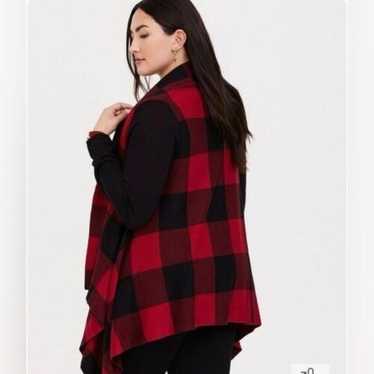 Torrid Red Plaid Drape Front Cardigan Size 2/18